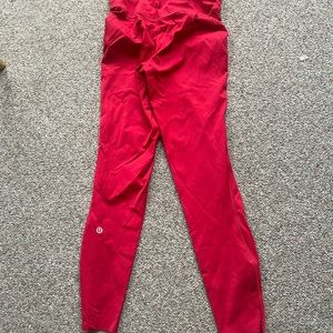 Red Lululemon yoga tights